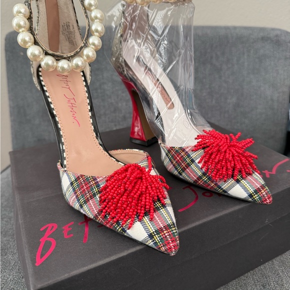 Betsey Johnson Plaid Heels with Red Accents - Picture 6 of 9